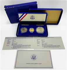 1986 U.S. Liberty 3-Coin Proof Set: $5 Gold; Silver $1 & Half Dollar
